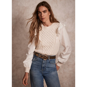 Mint Velvet White Cotton Sleeve Knit Jumper